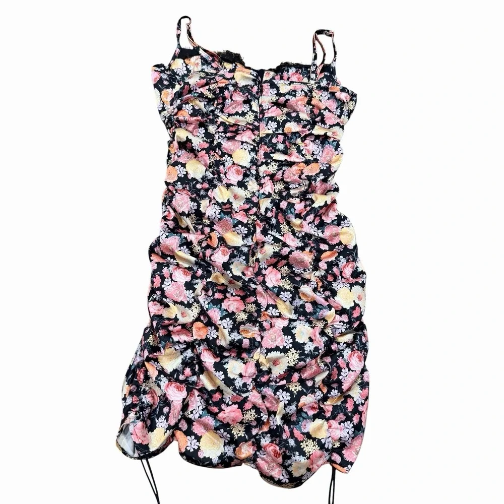 For Love & Lemons Floral Bustier Mini Dress Ruched Drawstring Women's M - Picture 5 of 11